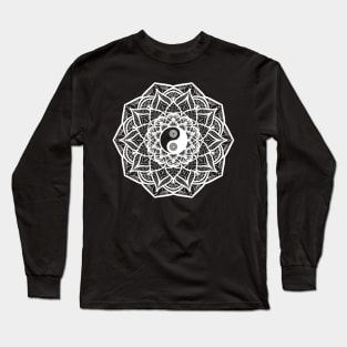 Geometric Yin Yang Mandala Symmetry YinYang Balance Meditation White Version Long Sleeve T-Shirt